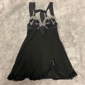 Inner Secrets Black Sheer and Lace Lingerie Dress
